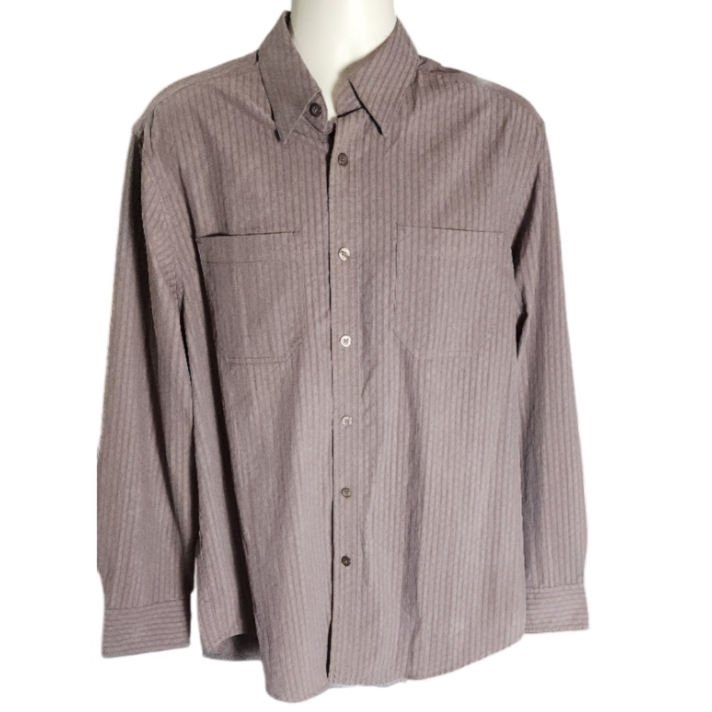 Tommy Bahama Indigo Palms Men Large L Brown Striped Long Sleeve Button Front Top